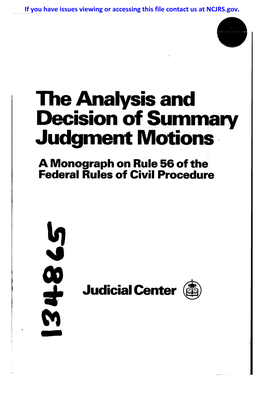 The Analysis and Decision of Summary Judgment Motions· a Monograph on Rule 56 of the Federal Rules of Civil Procedure