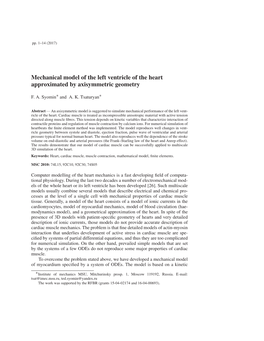 Mechanical Model of the Left Ventricle of the Heart Approximated by Axisymmetric Geometry