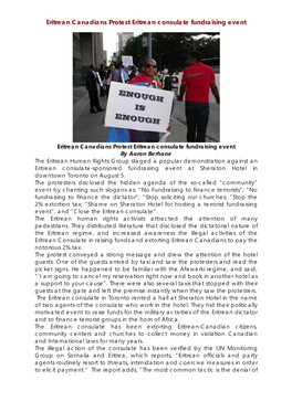 Eritrean Canadians Protest Eritrean Consulate Fundraising Event