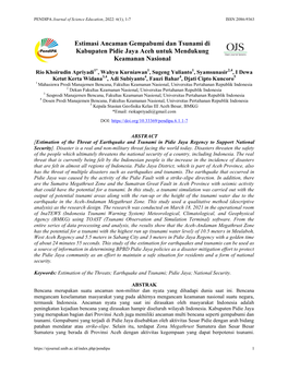 Estimasi Ancaman Gempabumi Dan Tsunami Di Kabupaten Pidie Jaya Aceh Untuk Mendukung Keamanan Nasional