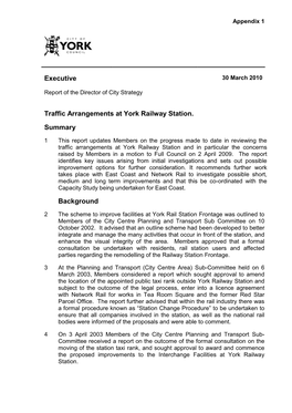 Executive Traffic Arrangements at York Railway Station. Summary