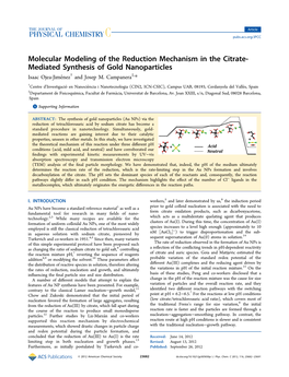 Molecular Modeling of the Reduction Mechanism in the Citrate- Mediated Synthesis of Gold Nanoparticles Isaac Ojea-Jimeneź † and Josep M