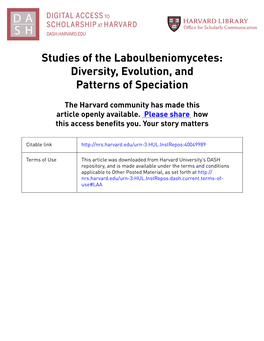 Studies of the Laboulbeniomycetes: Diversity, Evolution, and Patterns of Speciation