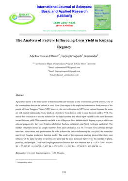 The Analysis of Factors Influencing Corn Yield in Kupang Regency