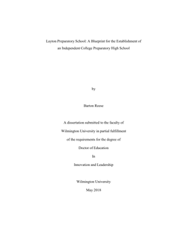 Layton Preparatory School: a Blueprint for the Establishment of an Independent College Preparatory High School