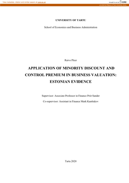 Application of Minority Discount and Control Premium in Business Valuation: Estonian Evidence