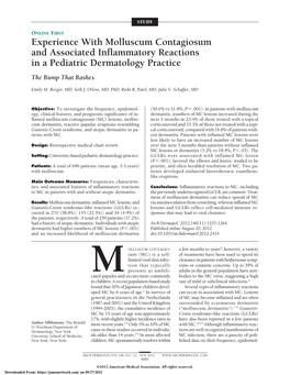 Experience with Molluscum Contagiosum and Associated Inflammatory Reactions in a Pediatric Dermatology Practice the Bump That Rashes