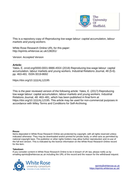 Reproducing Low-Wage Labour: Capital Accumulation, Labour Markets and Young Workers