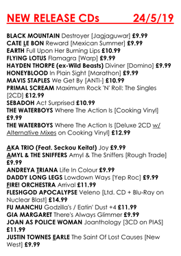 NEW RELEASE Cds 24/5/19