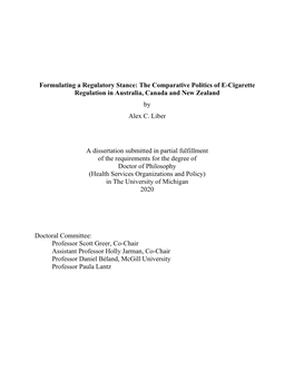 The Comparative Politics of E-Cigarette Regulation in Australia, Canada and New Zealand by Alex C