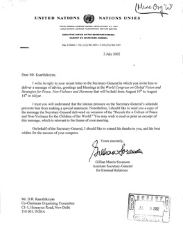 UNITED NATIONS NATIONS UNIES 2 July 2002 Dear Mr. Kaarthikeyan, I