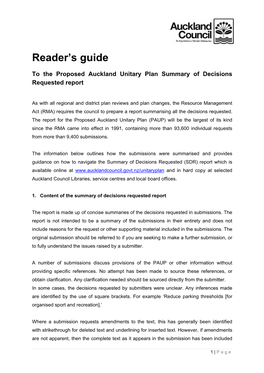 Unitary Plan Summary of Decisions Requested Report