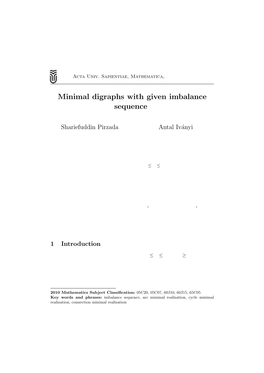 Minimal Digraphs with Given Imbalance Sequence