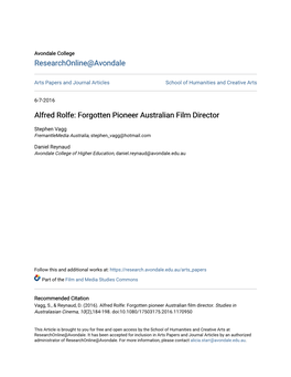 Alfred Rolfe: Forgotten Pioneer Australian Film Director