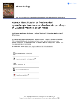 Genetic Identification of Freely Traded Synanthropic Invasive Murid Rodents in Pet Shops in Gauteng Province, South Africa