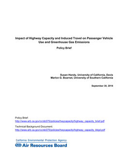 Impact of Highway Capacity and Induced Travel on Passenger Vehicle Use and Greenhouse Gas Emissions