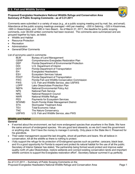 Final Summary Document of Public Scoping Comments Submitted by the 3/31/11 Deadline