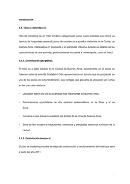 Introducción. 1.1. Tema Y Delimitación . Plan De Marketing De Un Hotel