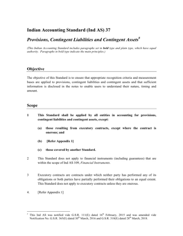 Indian Accounting Standard (Ind AS) 37 Provisions, Contingent Liabilities