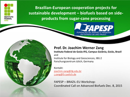 Brazilian-European Cooperation Projects for Sustainable Development – Biofuels Based on Side- Products from Sugar-Cane Processing