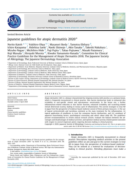 Japanese Guidelines for Atopic Dermatitis 2020*