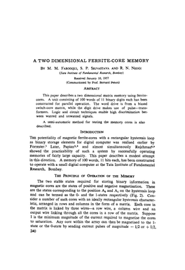 A TWO DIMENSIONAL FERRITE-CORE MEMORY Bv M