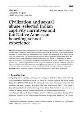 Civilization and Sexual Abuse: Selected Indian Captivity Narratives and the Native American Boarding-School Experience