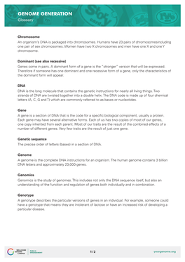 GENOME GENERATION Glossary