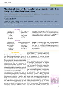 Alphabetical Lists of the Vascular Plant Families with Their Phylogenetic