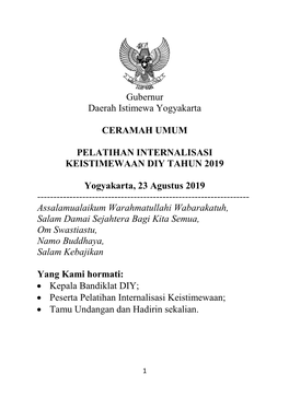 Gubernur Daerah Istimewa Yogyakarta CERAMAH