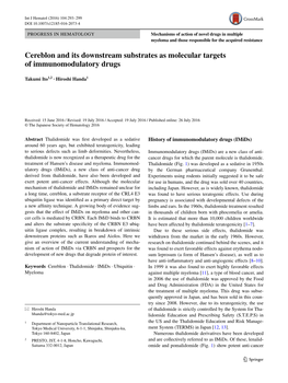 Cereblon and Its Downstream Substrates As Molecular Targets of Immunomodulatory Drugs