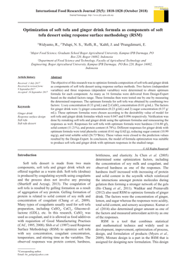 Optimization of Soft Tofu and Ginger Drink Formula As Components of Soft Tofu Dessert Using Response Surface Methodology (RSM)