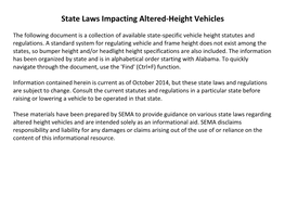 State Laws Impacting Altered-Height Vehicles