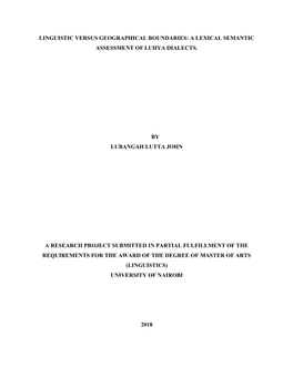 A Lexical Semantic Assessment of Luhya Dialects