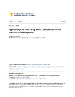 Approaching Coal Mine Safety from a Comparative Law and Interdisciplinary Perspective