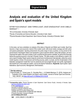 Analysis and Evaluation of the United Kingdom and Spain's Sport Models