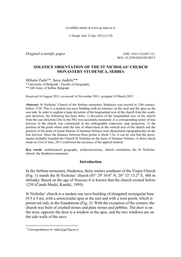 Original Scientific Paper SOLSTICE ORIENTATION of THE