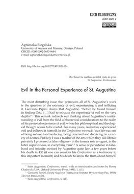 Evil in the Personal Experience of St. Augustine