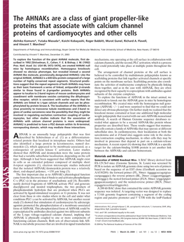 Ahnaks Are a Class of Giant Propeller-Like Proteins That Associate with Calcium Channel Proteins of Cardiomyocytes and Other Cells