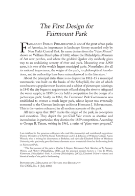 The First Design for Fairmount Park