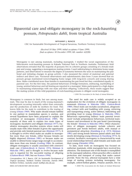 Biparental Care and Obligate Monogamy in the Rock-Haunting Possum, Petropseudes Dahli, from Tropical Australia