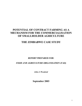 Potential of Contract Farming As a Mechanism for the Commercialisation of Smallholder Agriculture