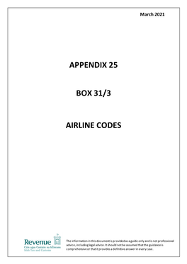 Appendix 25 Box 31/3 Airline Codes