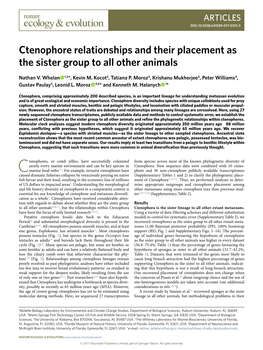 Ctenophore Relationships and Their Placement As the Sister Group to All Other Animals