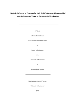 Coleoptera: Chrysomelidae) and the Paropsine Threat to Eucalyptus in New Zealand