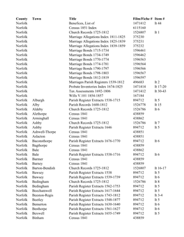 County Town Title Film/Fiche # Item # Norfolk Benefices, List Of