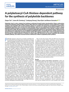 A Polyketoacyl-Coa Thiolase-Dependent Pathway for the Synthesis of Polyketide Backbones