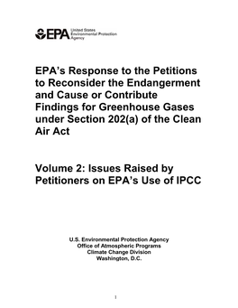 Volume 2: Issues Raised by Petitioners on EPA's Use of IPCC