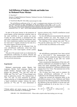 Self-Diffusion of Sodium, Chloride and Iodide Ions in Methanol-Water Mixture