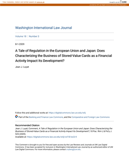 A Tale of Regulation in the European Union and Japan: Does Characterizing the Business of Stored-Value Cards As a Financial Activity Impact Its Development?